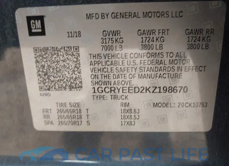 1GCRYEED2KZ198670# 9