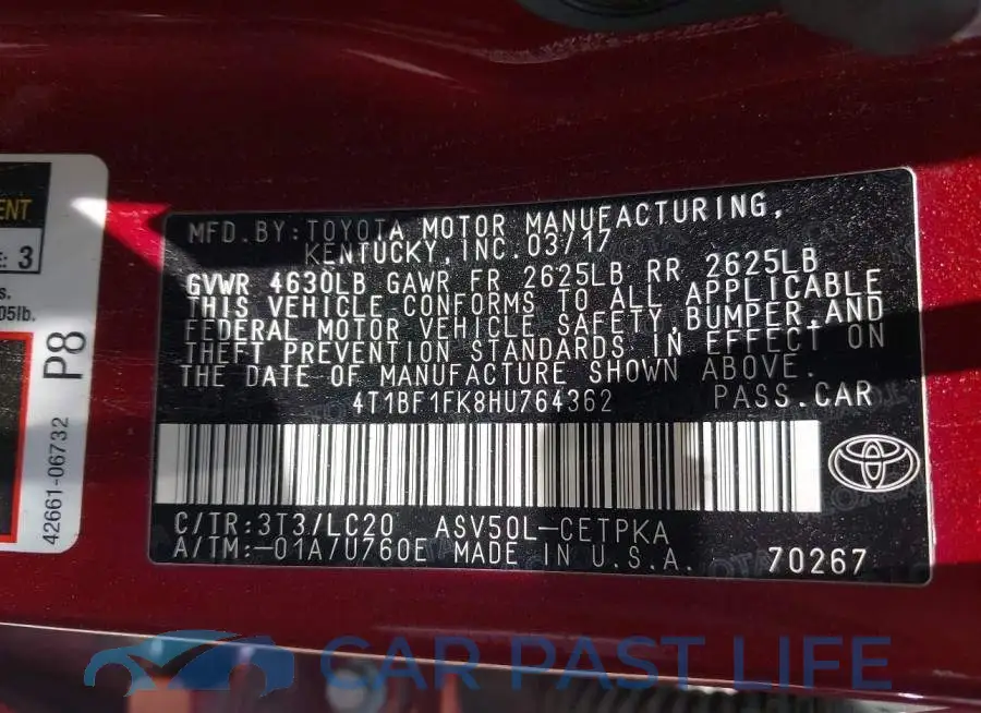 4T1BF1FK8HU764362# 9