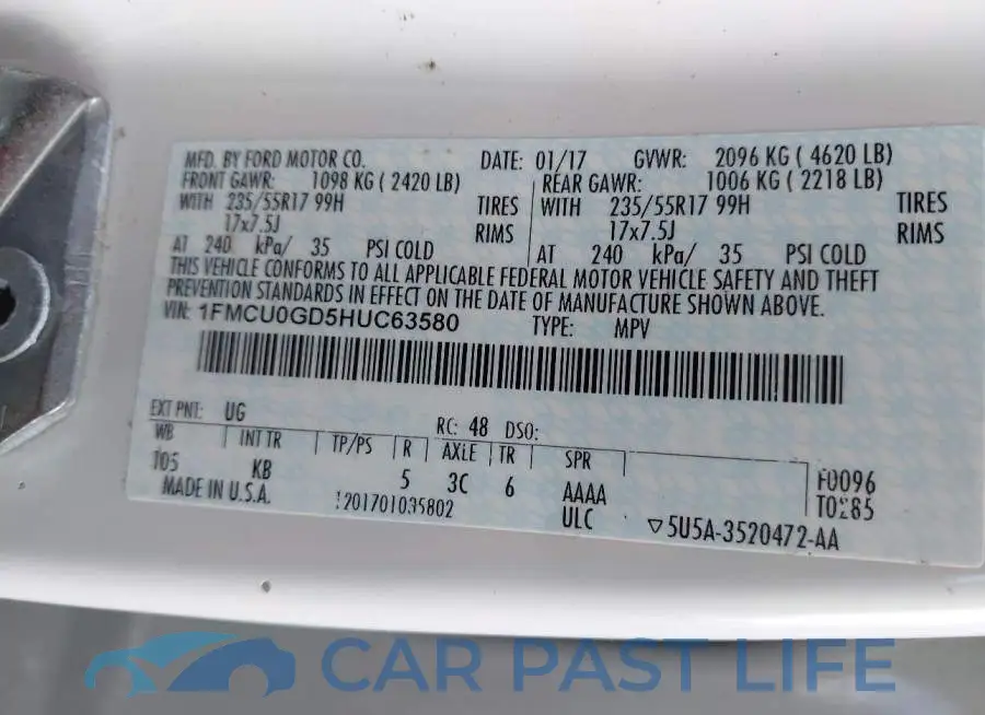 1FMCU0GD5HUC63580# 9