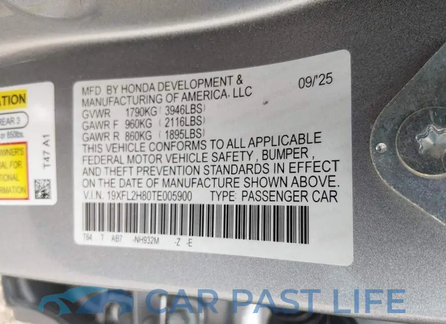 19XFL2H80TE005900# 9