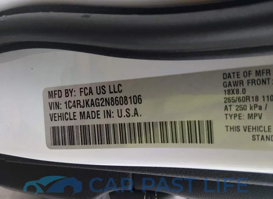 1C4RJKAG2N8608106# 9