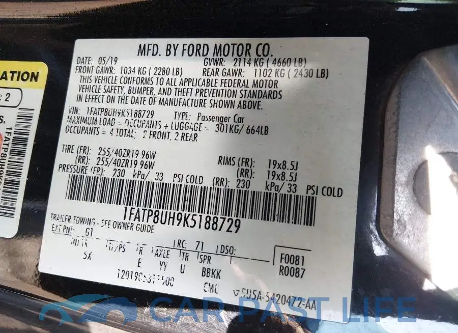 1FATP8UH9K5188729# 9