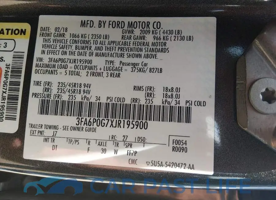 3FA6P0G7XJR195900# 9