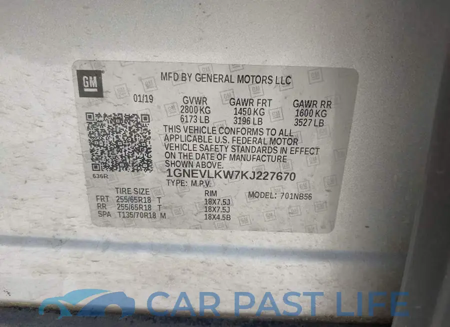 1GNEVLKW7KJ227670# 9