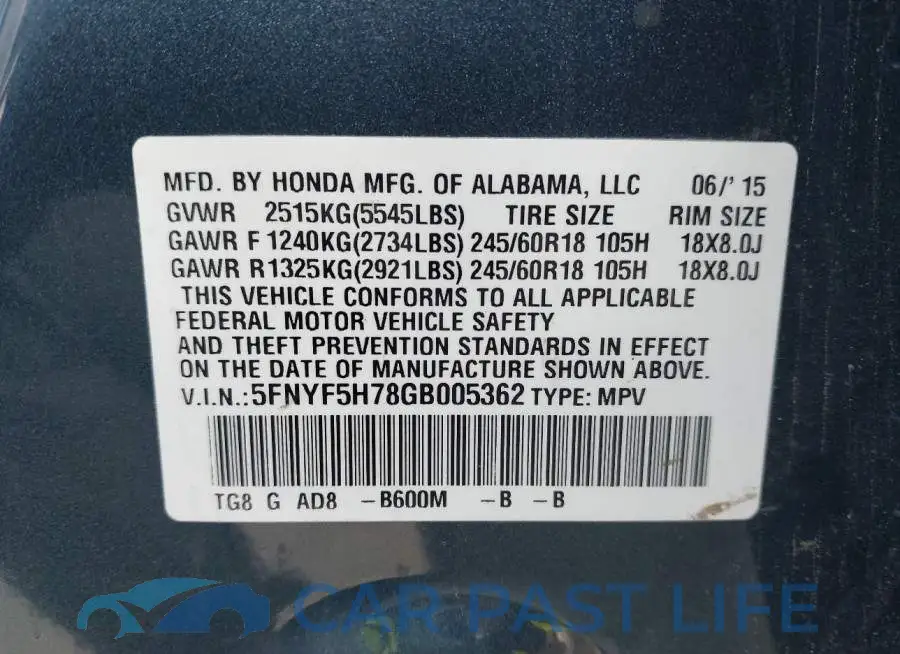 5FNYF5H78GB005362# 9