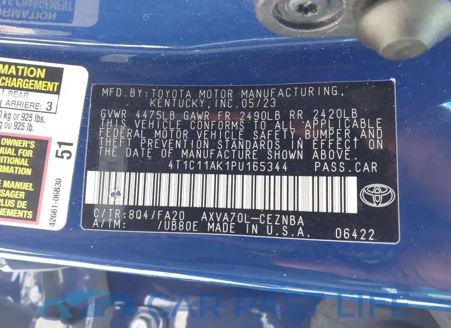 4T1C11AK1PU165344# 9