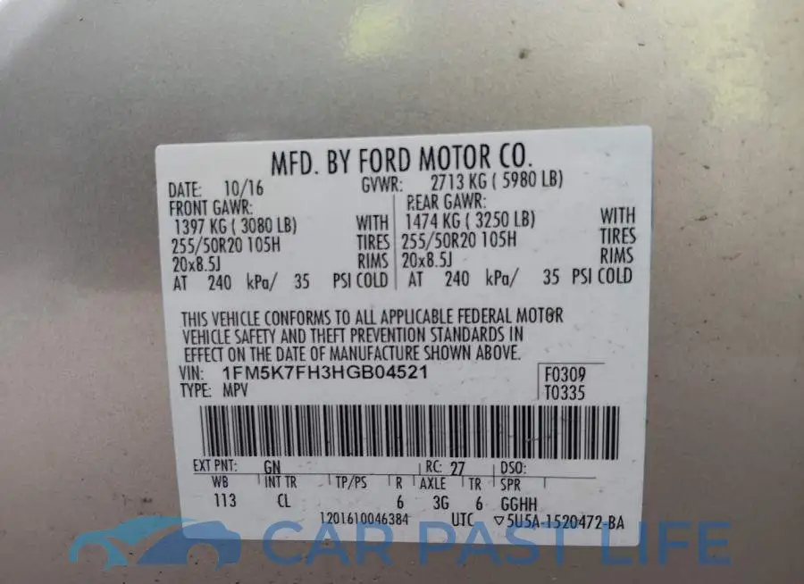 1FM5K7FH3HGB04521# 9
