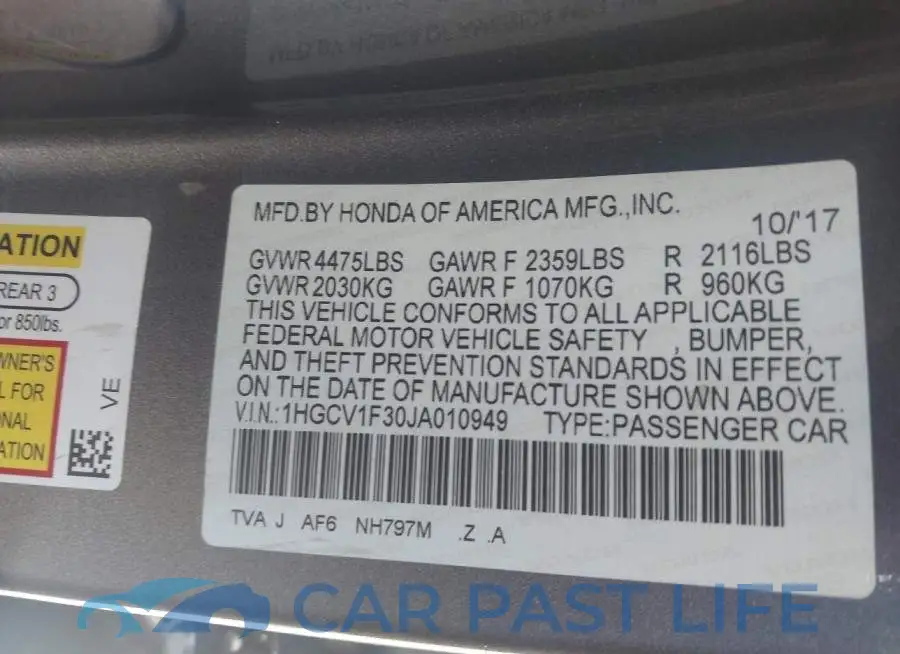 1HGCV1F30JA010949# 9