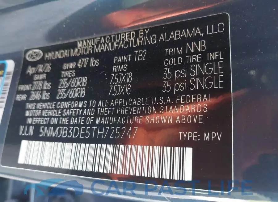 5NMJB3DE5TH725247# 9