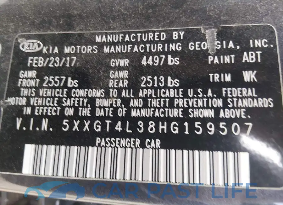 5XXGT4L38HG159507# 9