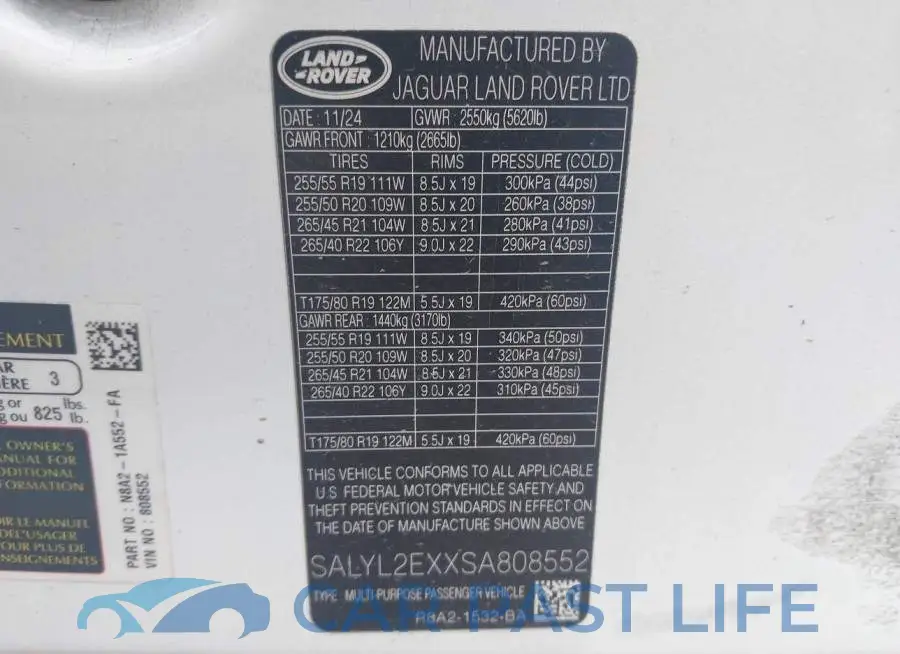 SALYL2EXXSA808552# 9