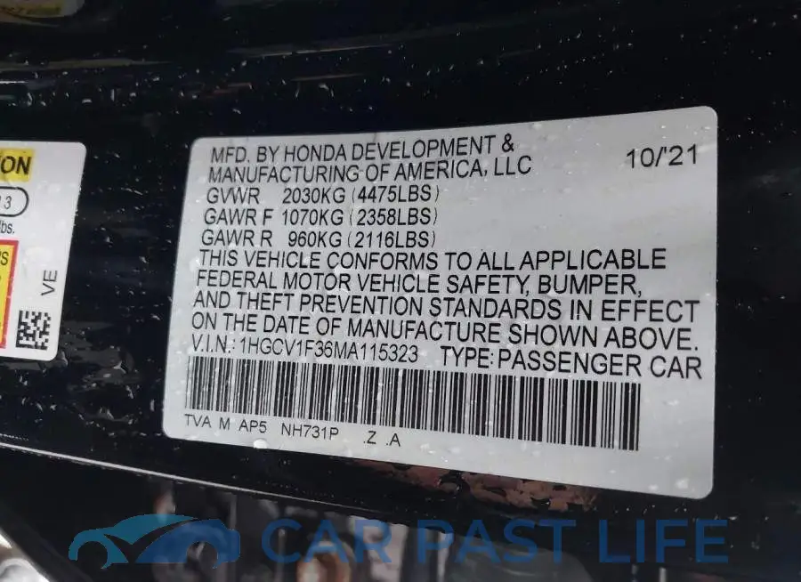 1HGCV1F36MA115323# 9