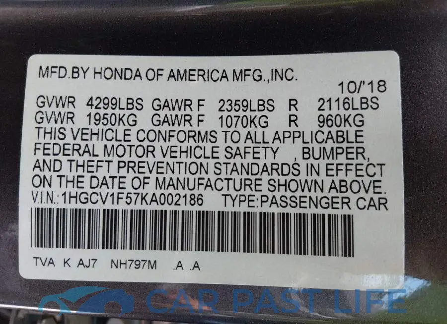 1HGCV1F57KA002186# 9
