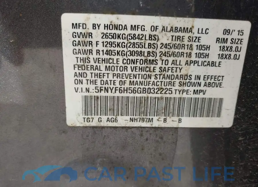 5FNYF6H56GB032225# 9