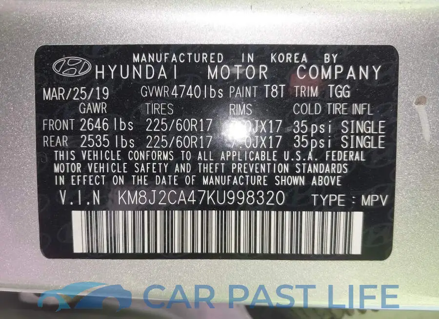 KM8J2CA47KU998320# 9