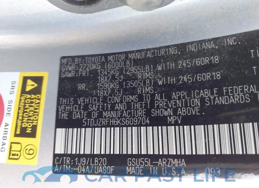 5TDJZRFH6KS609704# 9