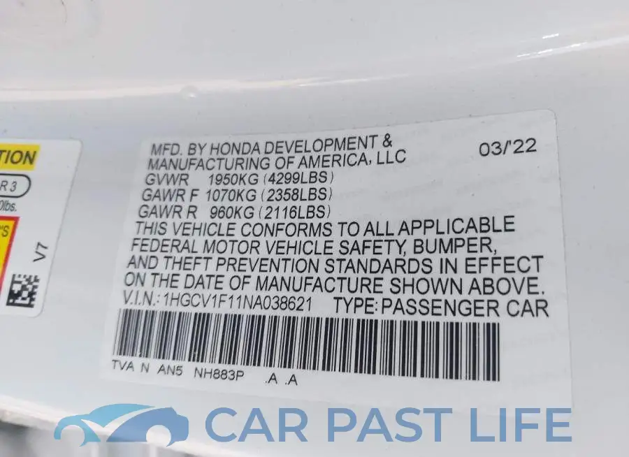 1HGCV1F11NA038621# 9