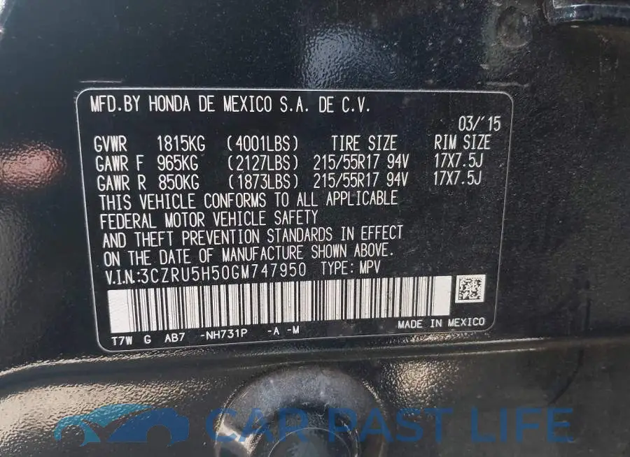 3CZRU5H50GM747950# 9