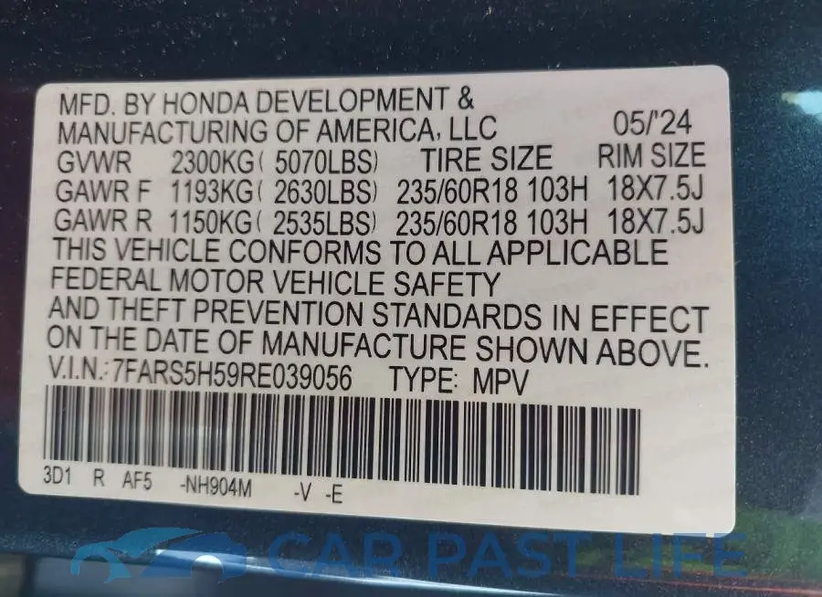 7FARS5H59RE039056# 9