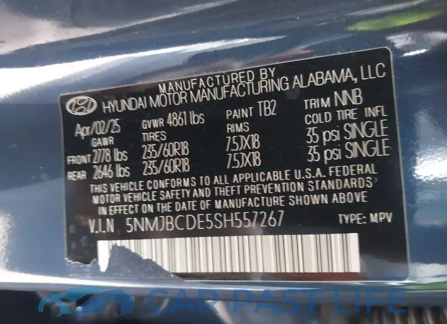 5NMJBCDE5SH557267# 9