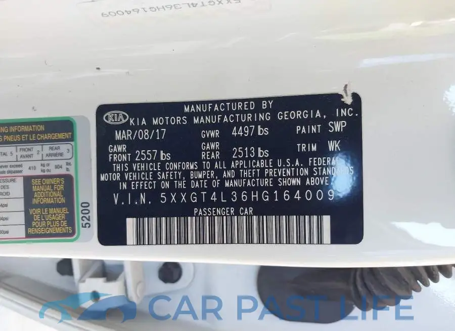 5XXGT4L36HG164009# 9
