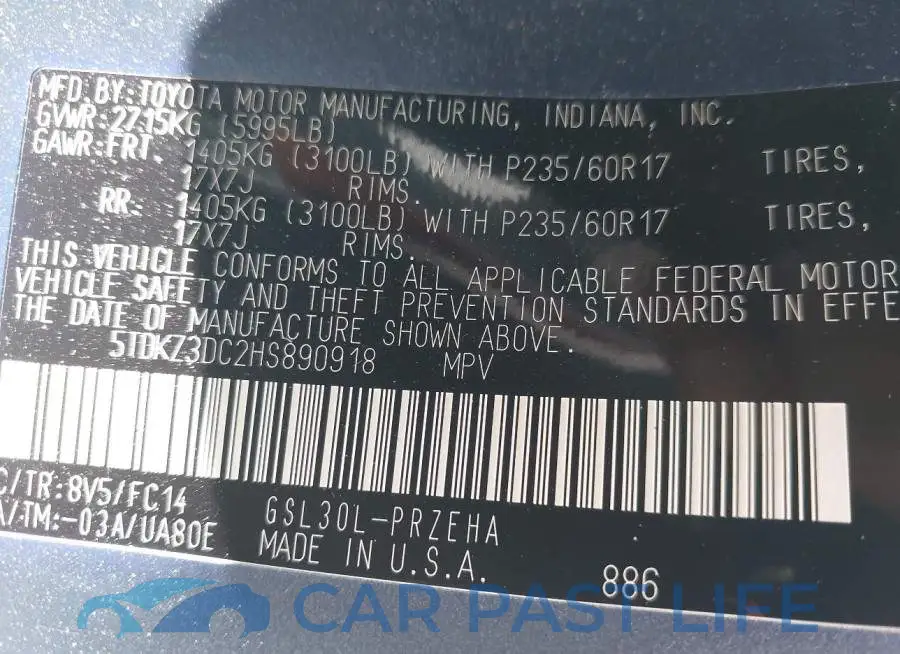 5TDKZ3DC2HS890918# 9