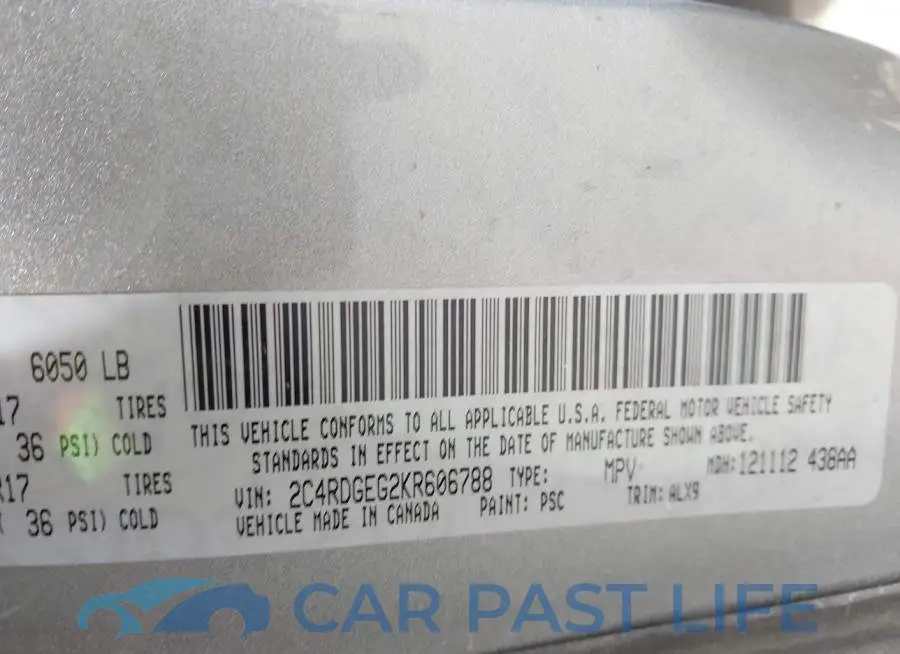 2C4RDGEG2KR606788# 9
