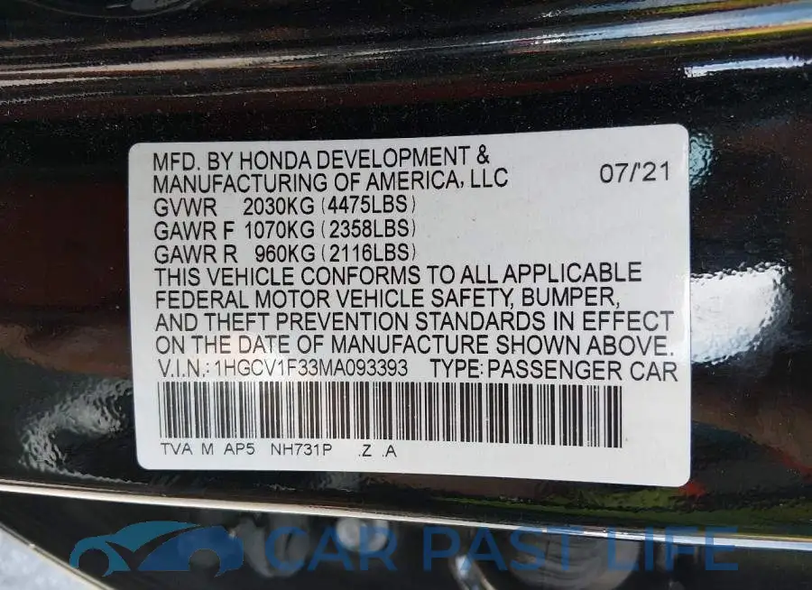 1HGCV1F33MA093393# 9