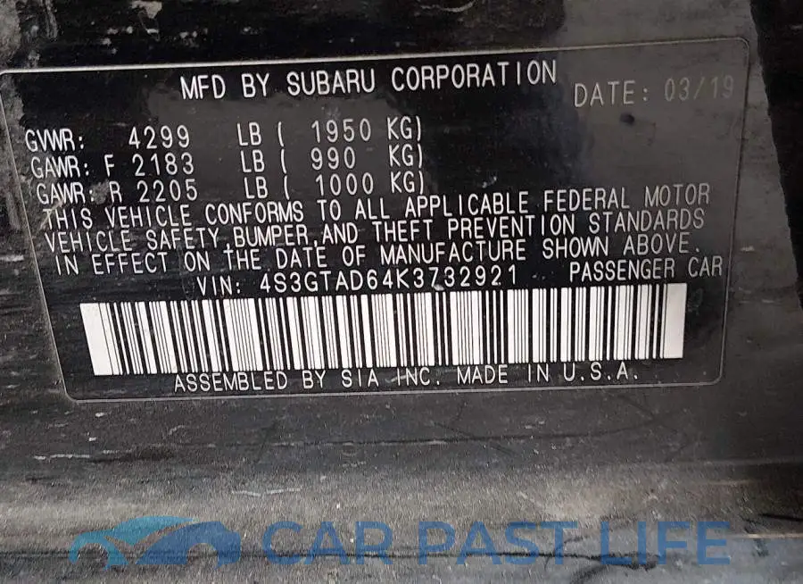 4S3GTAD64K3732921# 9