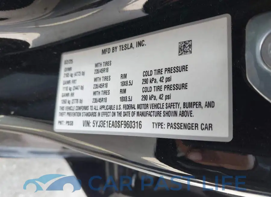 5YJ3E1EA0SF960316# 9