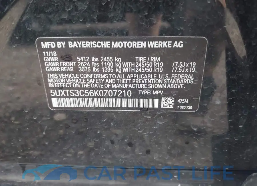 5UXTS3C56K0Z07210# 9