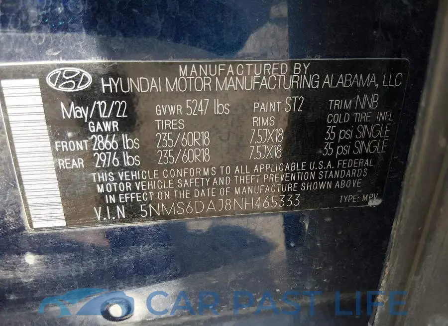 5NMS6DAJ8NH465333# 9