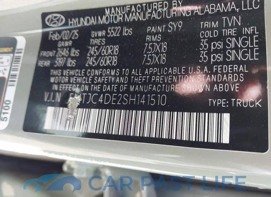 5NTJC4DE2SH141510# 9