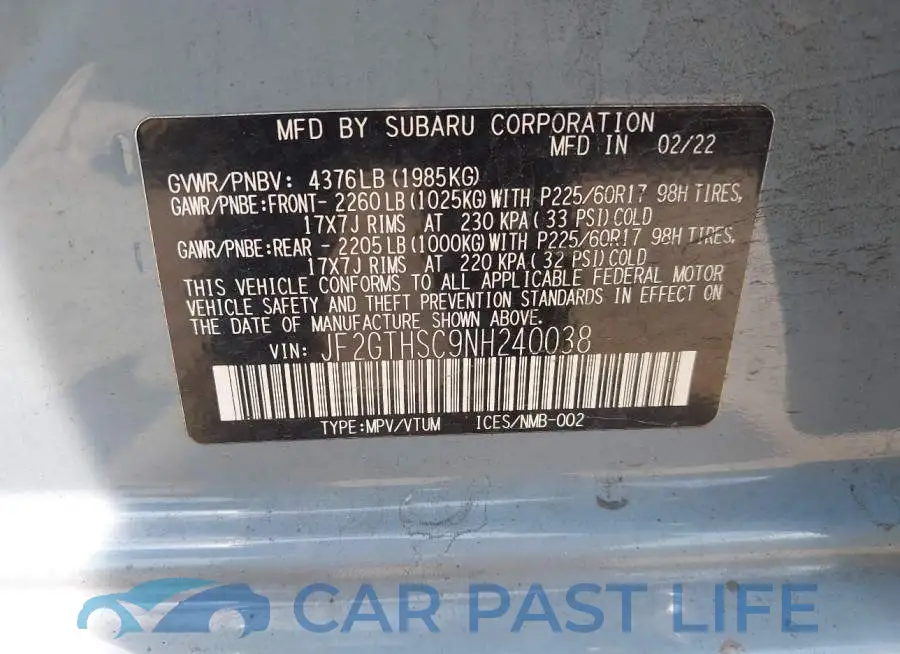 JF2GTHSC9NH240038# 9