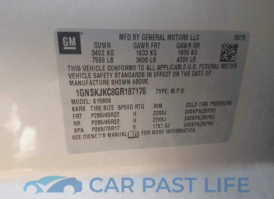 1GNSKJKC8GR187176# 9