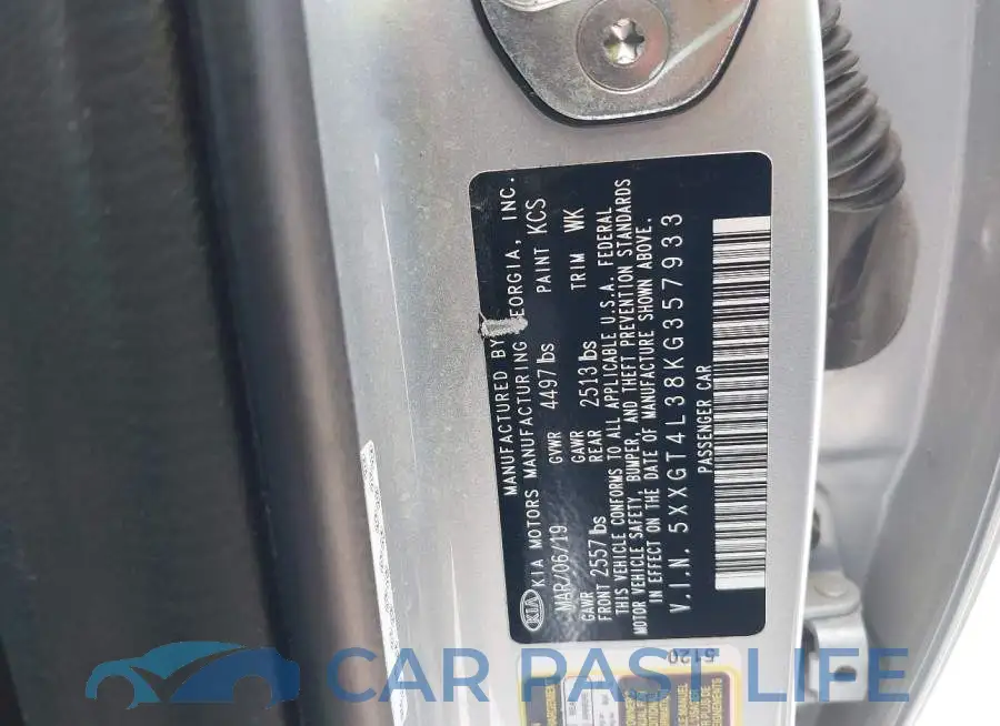 5XXGT4L38KG357933# 9