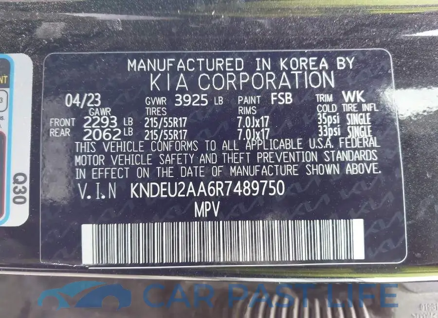 KNDEU2AA6R7489750# 9