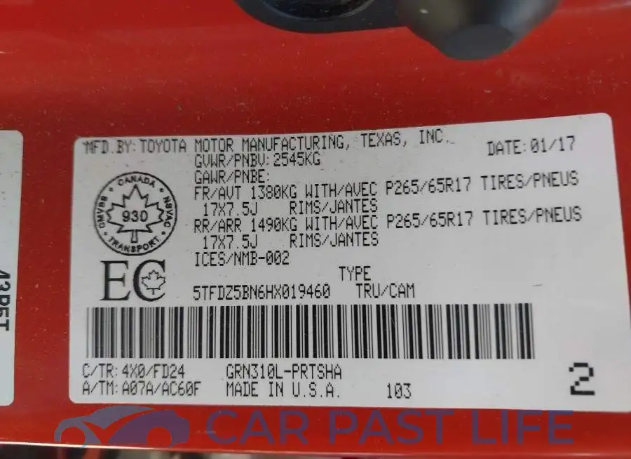 5TFDZ5BN6HX019460# 9