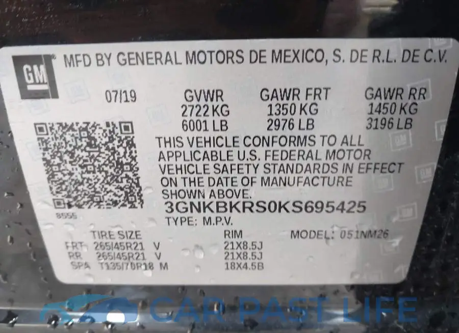 3GNKBKRS0KS695425# 9