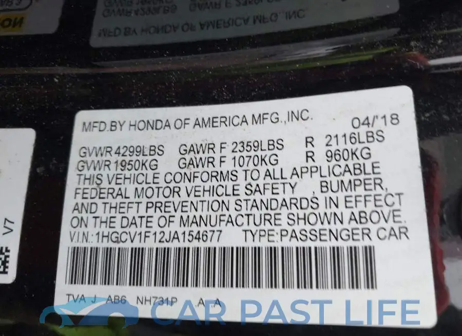 1HGCV1F12JA154677# 9
