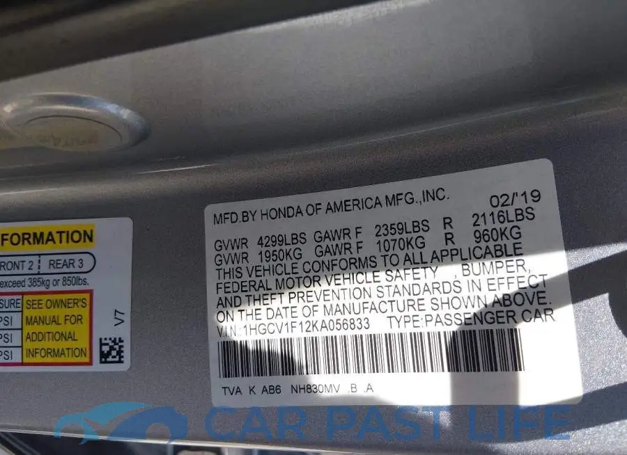 1HGCV1F12KA056833# 9