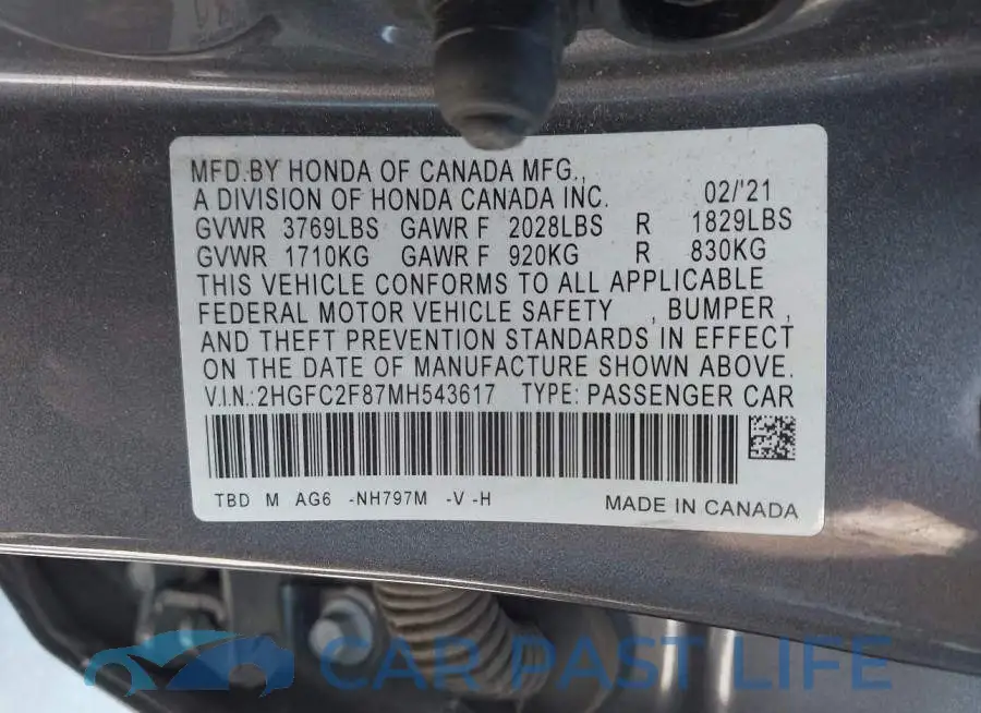 2HGFC2F87MH543617# 9