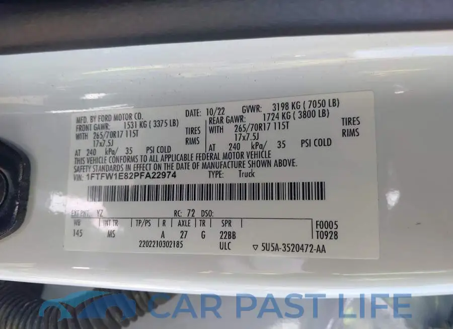 1FTFW1E82PFA22974# 9