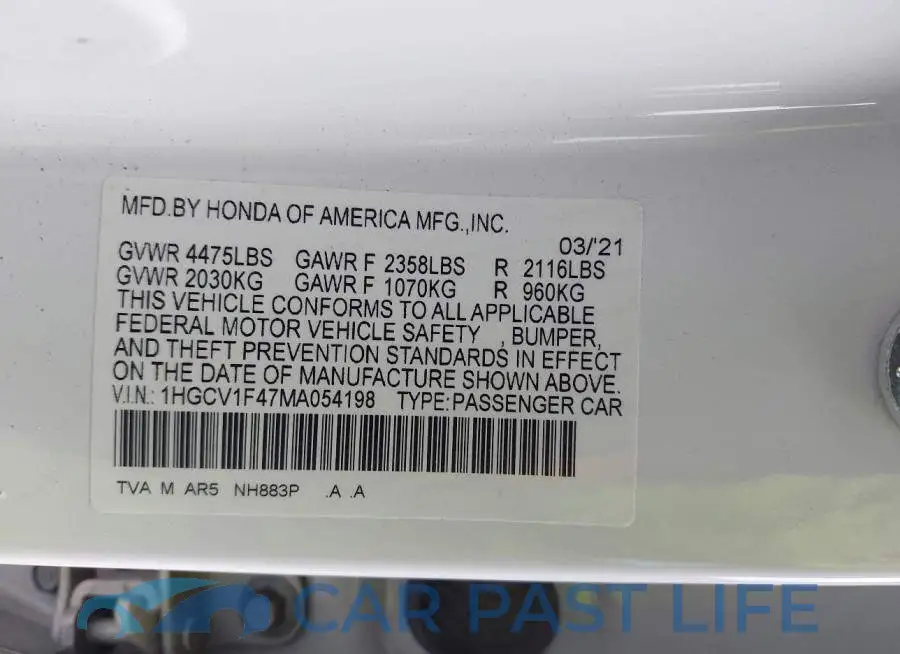 1HGCV1F47MA054198# 9