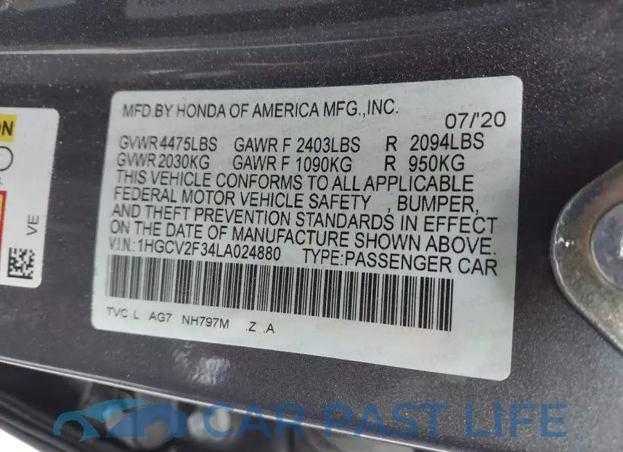 1HGCV2F34LA024880# 9