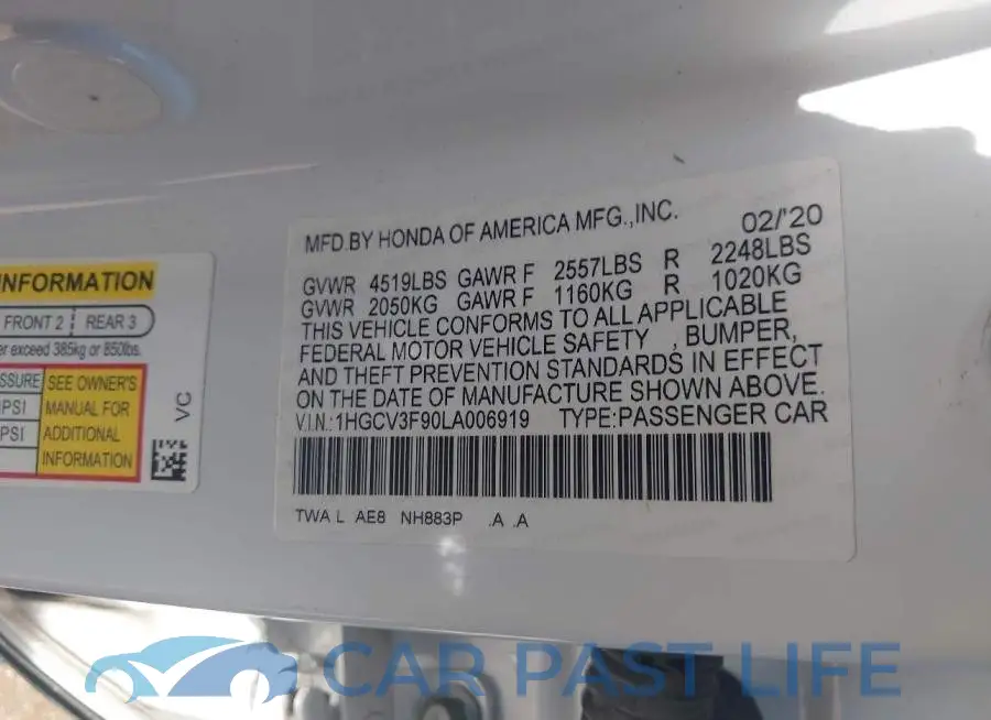 1HGCV3F90LA006919# 9