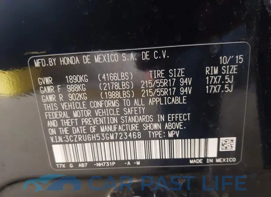 3CZRU6H53GM723468# 9
