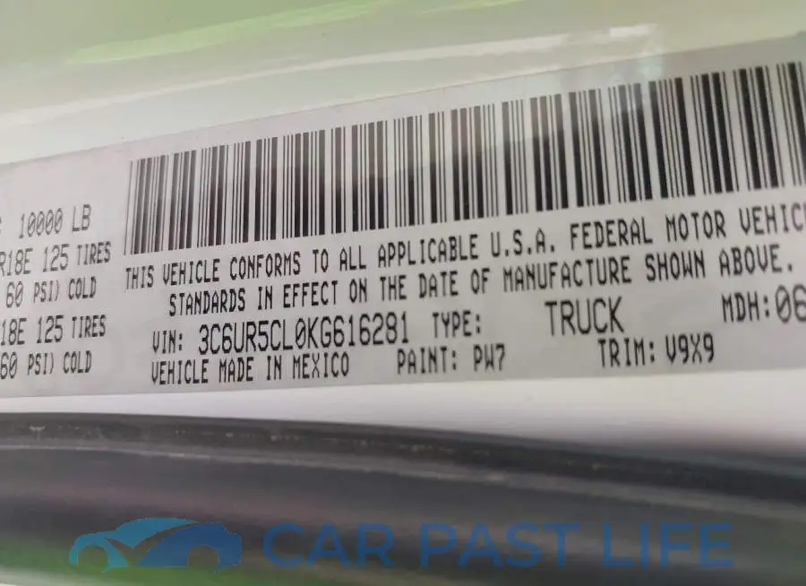 3C6UR5CL0KG616281# 9