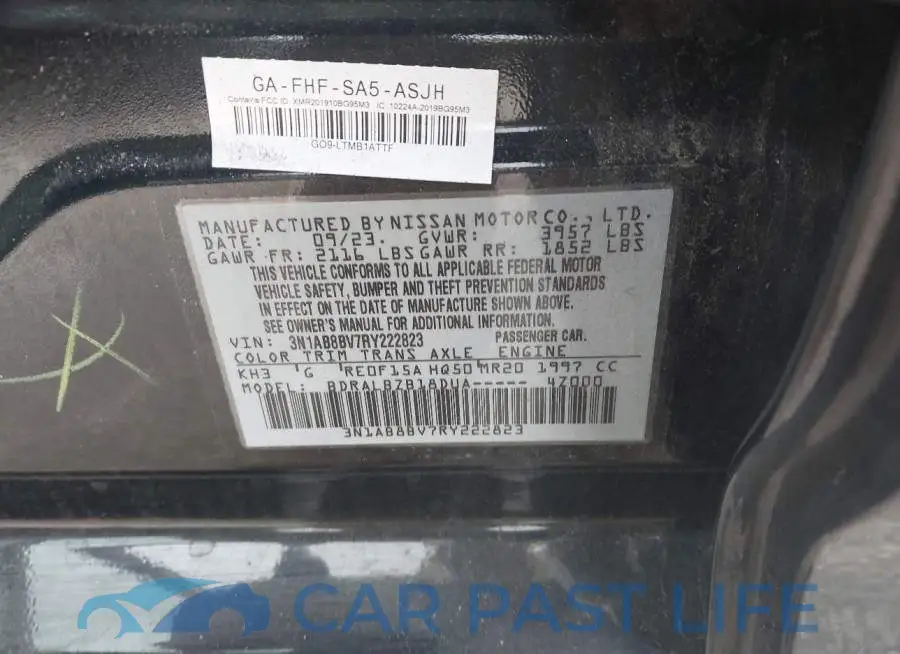 3N1AB8BV7RY222823# 9