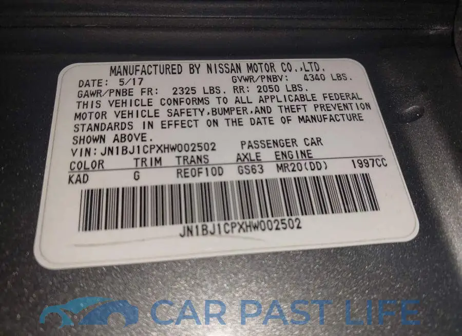 JN1BJ1CPXHW002502# 9